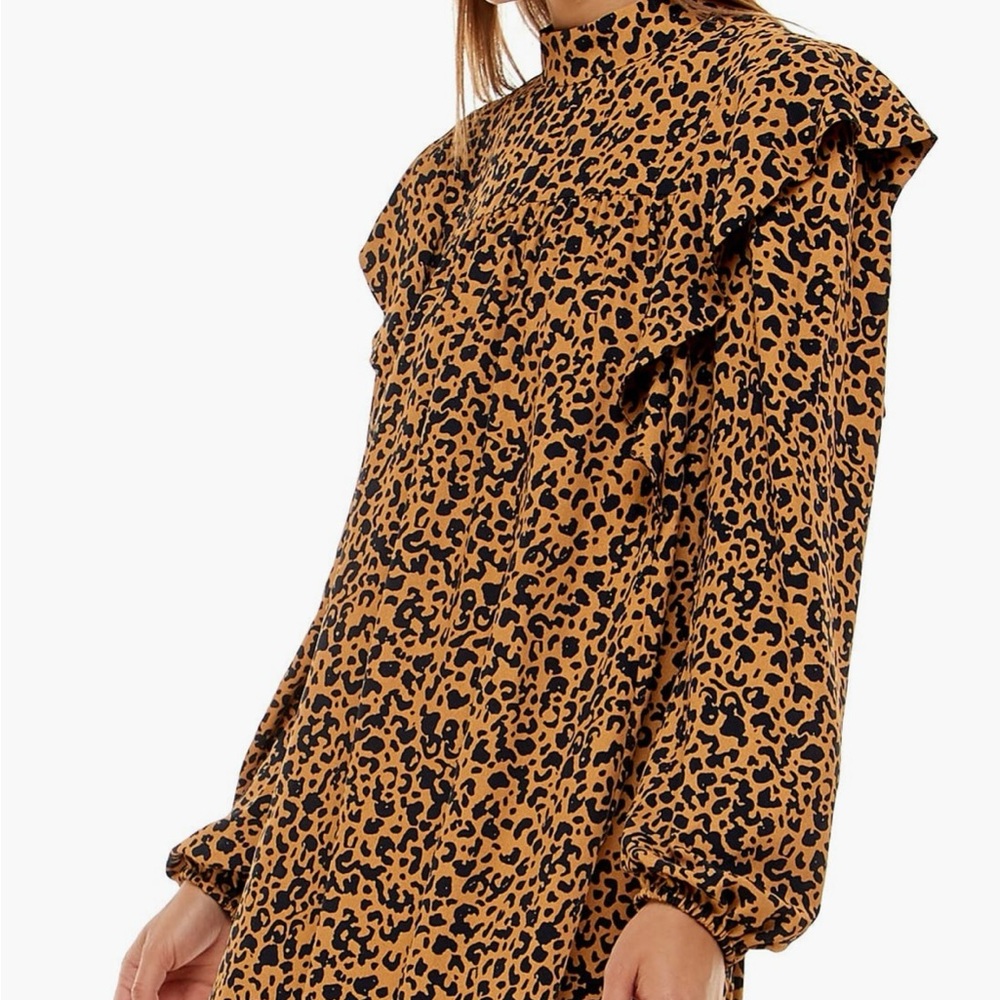 WAYF Pierce Leopard Print Long Sleeve Mock Neck Minidress - Picture 4 of 13